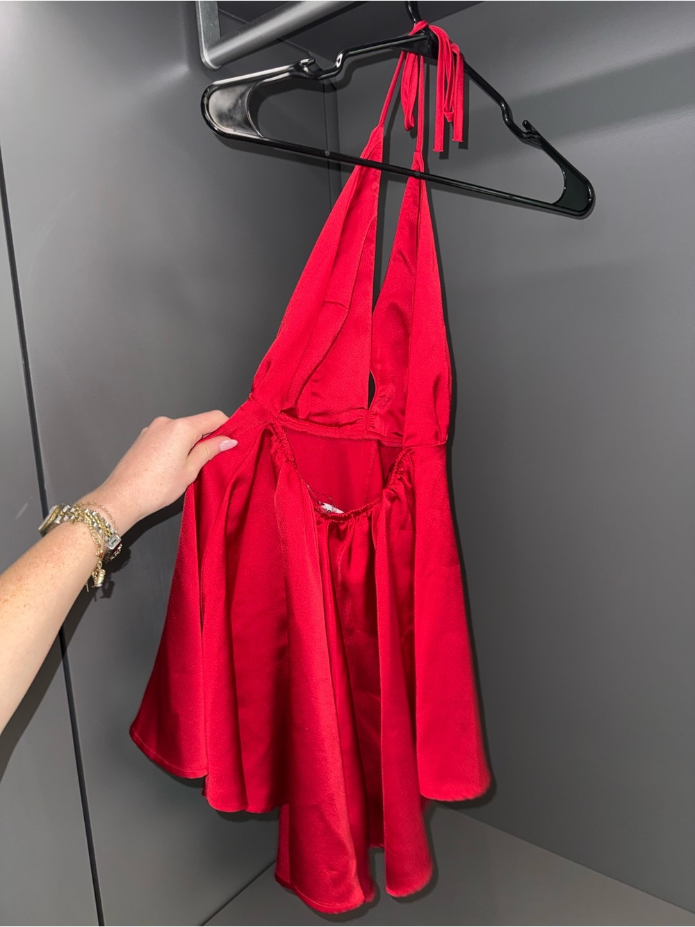 Babyboo Red Halter Romper with Plunging V-Neck and Open Back - Picture 4 of 5